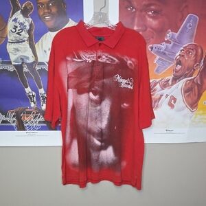 Vtg Makaveli Branded Tupac Red Graphic Polo Shirt